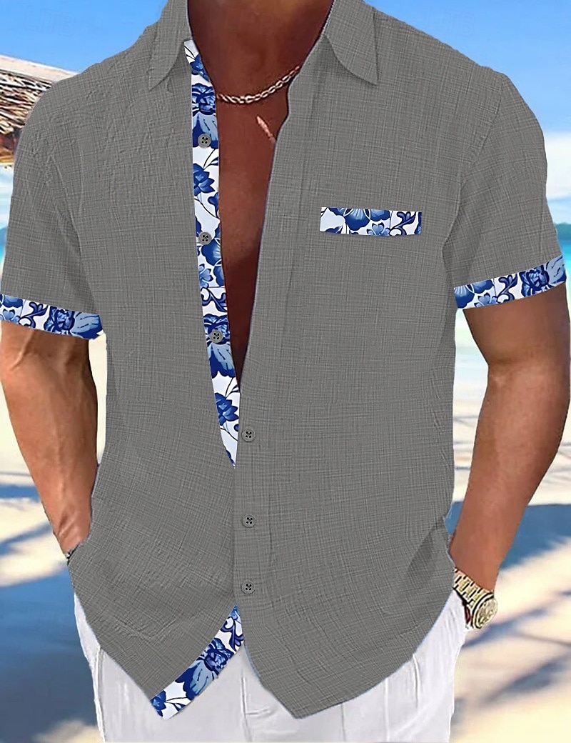 Men's Shirt Linen Shirt Summer Shirt Beach Wear Button Up Shirt Plain Vacation Curise Black White Pink Navy Blue Short Sleeve Collar Summer Spring Clothing Apparel 2025 - $21.99 –P7