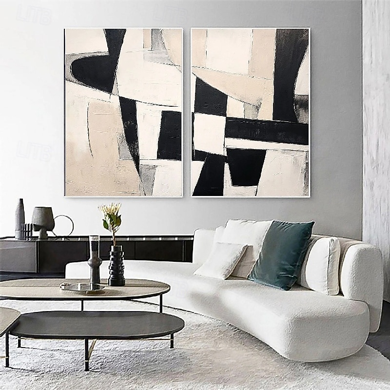 peinture à l'huile noire 3D faite à la main sur toile grande peinture à l'huile abstraite texturée au couteau à palette art mural bohème œuvre d'art minimaliste contemporaine personnalisée pour salon de 2025 ? $108.99 –P1