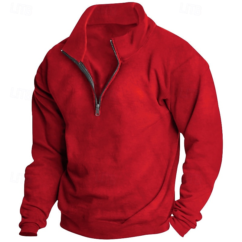 Men's Sweatshirt Polar Fleece Quarter Zip Sweatshirt Apricot Black White Wine Red Half Zip Plain Sports & Outdoor Daily Holiday Streetwear Basic Casual Fall & Winter Clothing Apparel Hoodies 2025 - $28.99 –P4