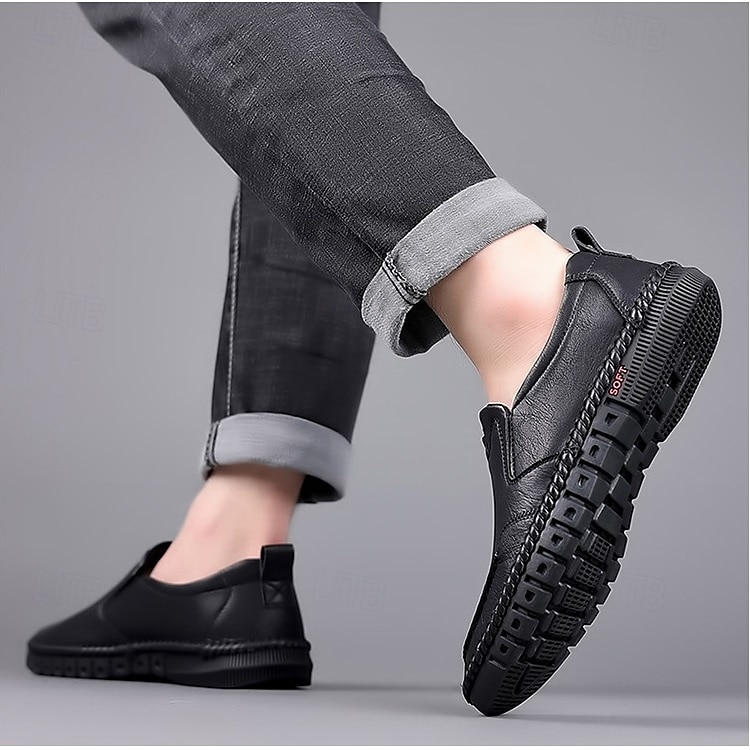 Herren Loafer & Slip On Komfort Schuhe Handnähen Brautkleider schlicht Outdoor Täglich Mikrofaser Atmungsaktiv Halbschuhe Schwarz Braun Frühling 2026 - $34.99 –P3