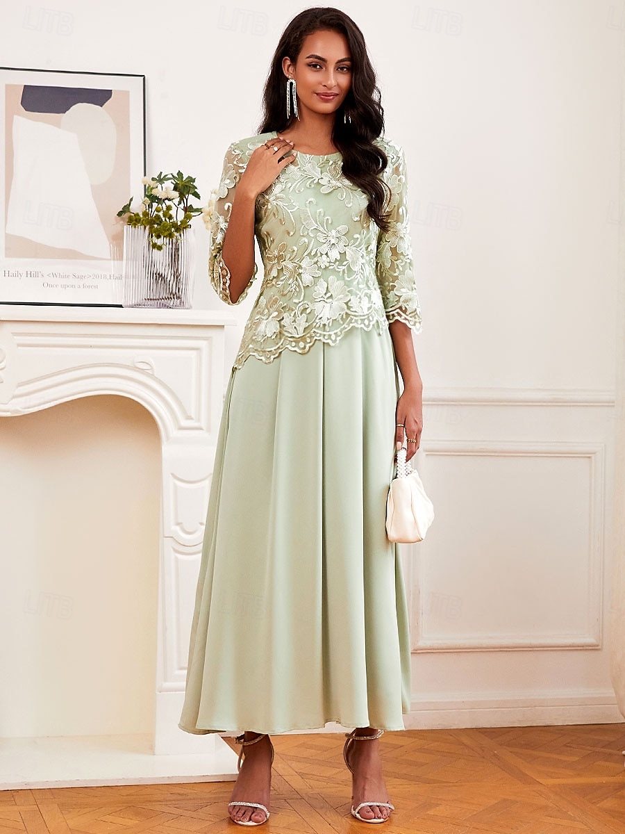Damen Maxikleid A Linie Kleid Elegant Formell Formell Hochzeitsgast Normale Passform Einfach Dreiviertelarm Rundhalsausschnitt Hellgrün Sommer Frühling Herbst 2025 - $55.99 –P4