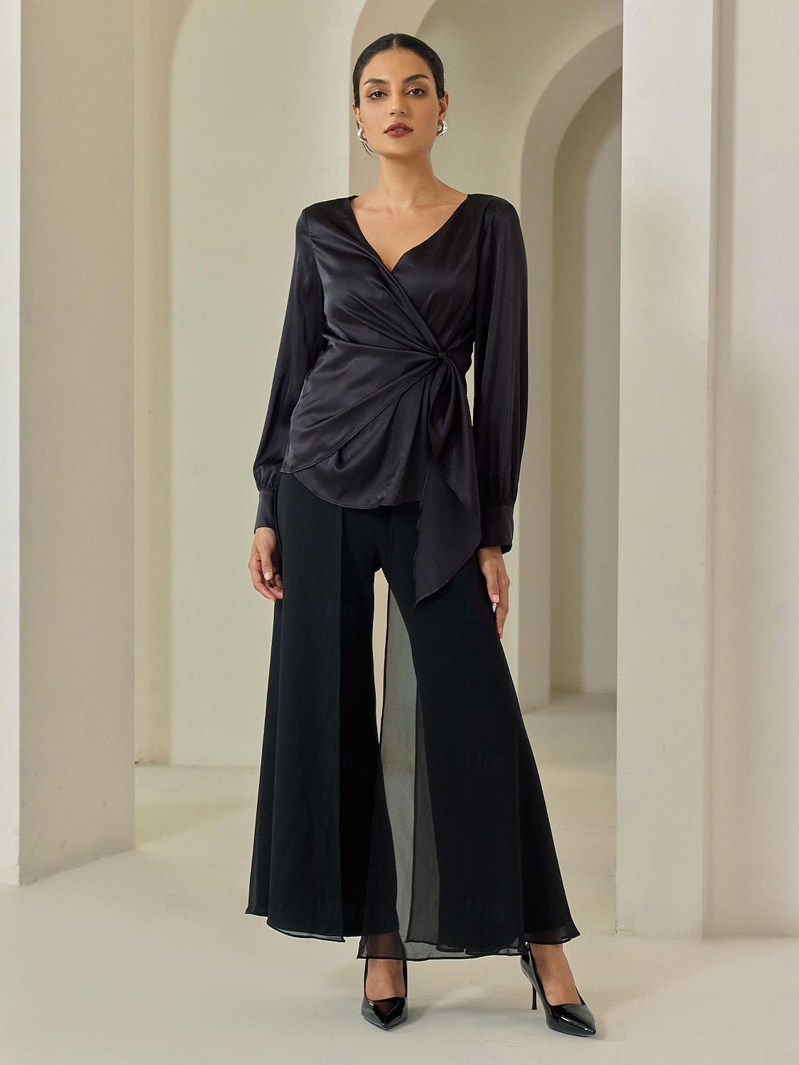 Dame Full lengde Chiffon Høy Elastisitet Elegant Fritid / hverdag Svart Sommer Vår & Vinter S M L 2025 - $72.99 –P7