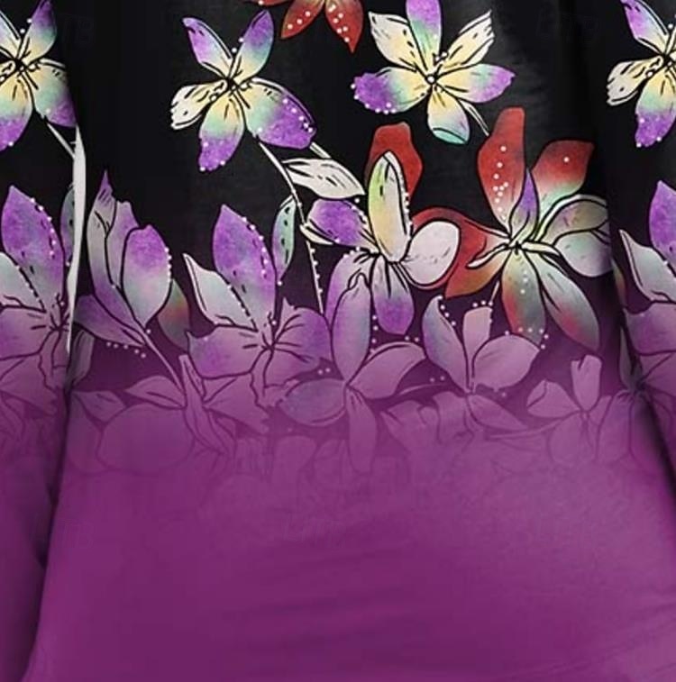 Kobiec T-shirt tunika moda casual nadruk długi rękaw regularne topy dekolt zaokrąglony codzienny czarny wiosna jesień 2025 - $22.99 –P3