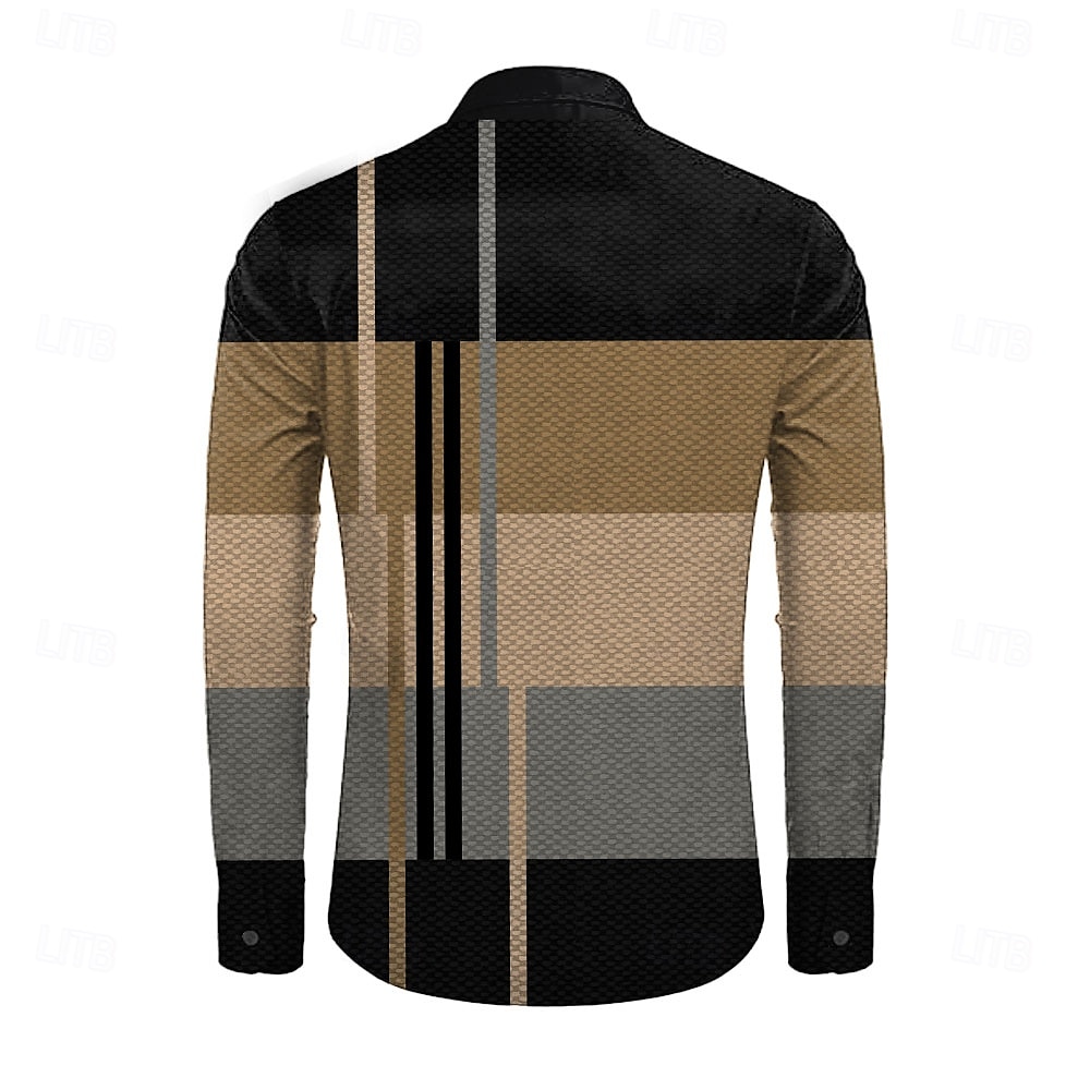 Men's Dress Shirt Button Up Shirt Color Block Business Daily Brown Long Sleeve Shirt Collar Fall Spring & Summer Clothing Apparel Button Up 2025 - $26.99 –P3