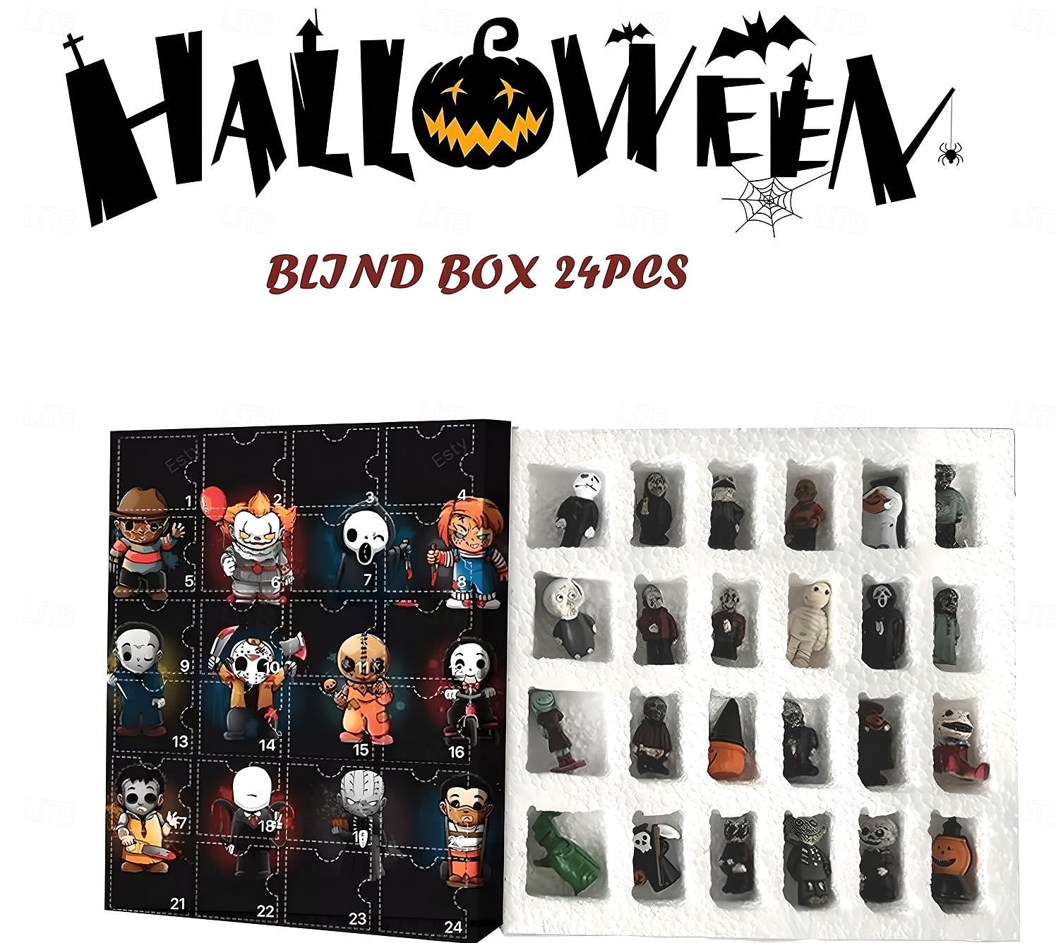 Halloween-Horrorfilm-Adventskalender 2025 enthält 24 Weihnachtsgeschenke, Weihnachts-Horrorfiguren-Countdown-Kalender mit Überraschungsspielzeug, Sammelfiguren-Geschenke für Kinder 2025 - $23.99 –P1