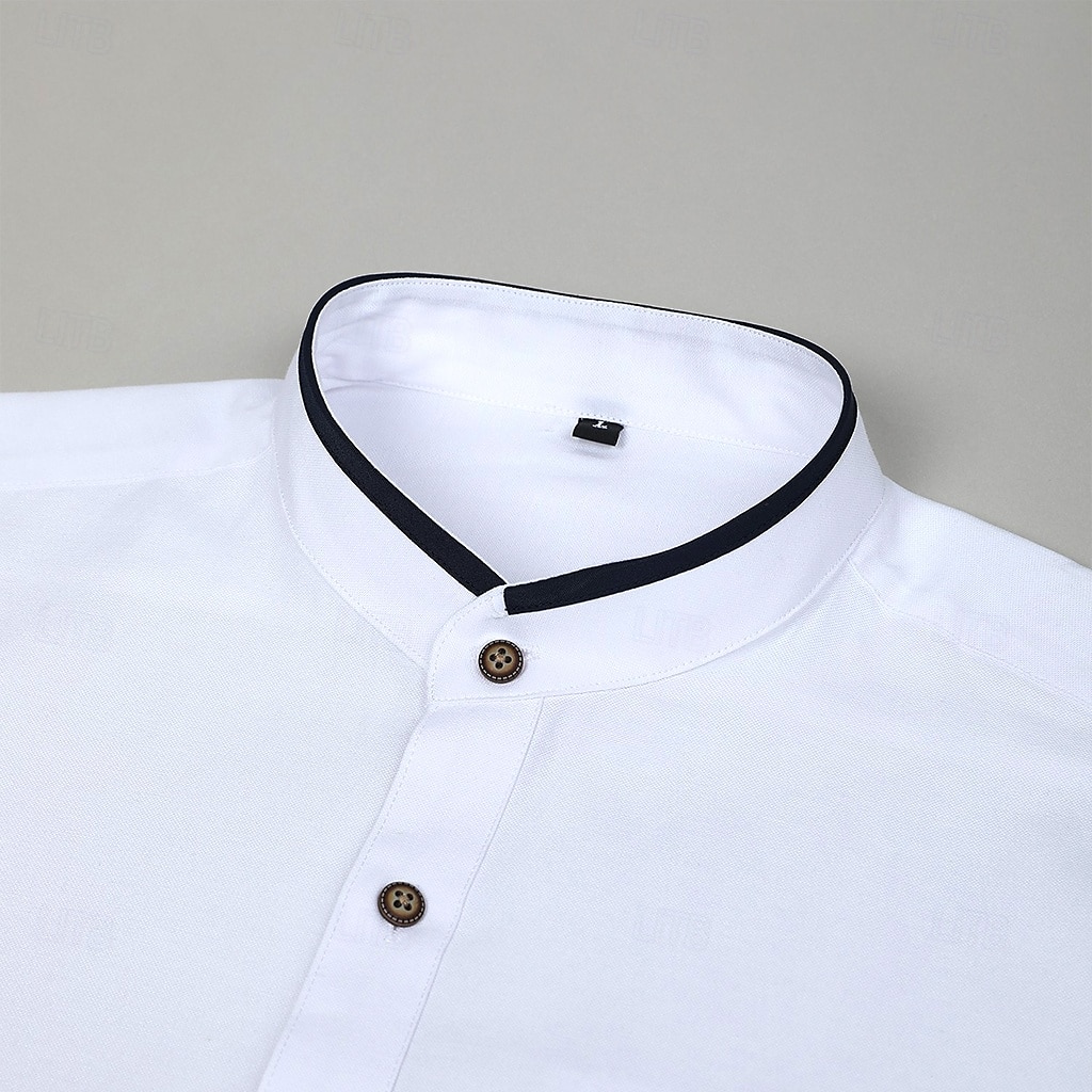 Men's Shirt Band Collar Shirt Dress Shirt Button Up Shirt Oxford Shirt Patchwork Wedding Vacation Light Blue White Navy Blue Gray Long Sleeve Standing Collar Spring & Summer Clothing Apparel Front 2025 - $25.99 –P2