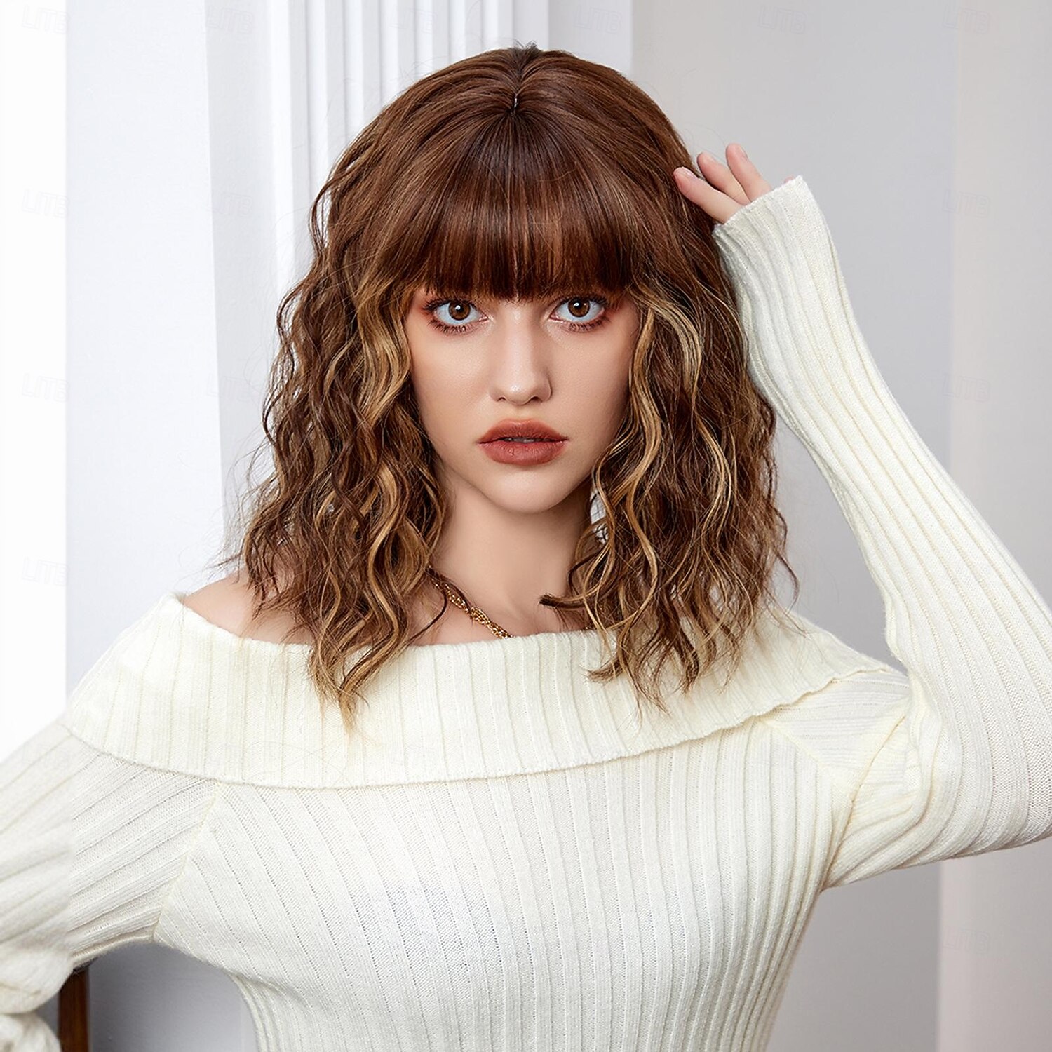 2025年 コスプレウィッグ 弾丸カール ボブスタイル・ヘアカット ニートバング バング付き かつら 14 インチ ダークブラウン 合成 女性用 弾性ある 愛らしいです 快適 ダークブラウン  コレクション – $23.99 –P4