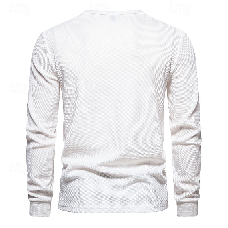 Hombre Camiseta con botones Camiseta Henley Shirt Tee Manga Larga Henley Primavera & Otoño Plano Moda Design Básico Vacaciones Calle Noche Negro Blanco Gris oscuro Camiseta superior para hombre 2025 - $10.39 –P3