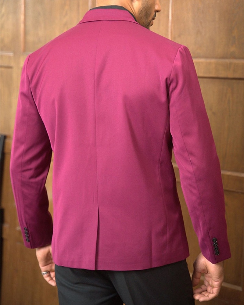 Herr Kavaj Företag Cocktailfest Bröllopsfest Mode Ledigt Vår & Höst 65% bomull Färgblock Knapp Ficka Bekväm Enkelknäppt Blazer Vinröd 2025 - $57.99 –P3
