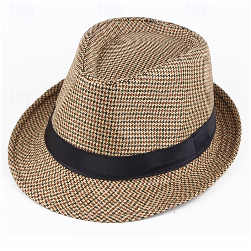 Homme Chapeau du Kentucky Derby Chapeau de Soleil Chapeau à bord sauvage Haut-de-forme Noir Jaune Polyester Mode Occasionnel Rue Quotidien Pied-de-poule Respirant de 2025 ? $7.99 –P2