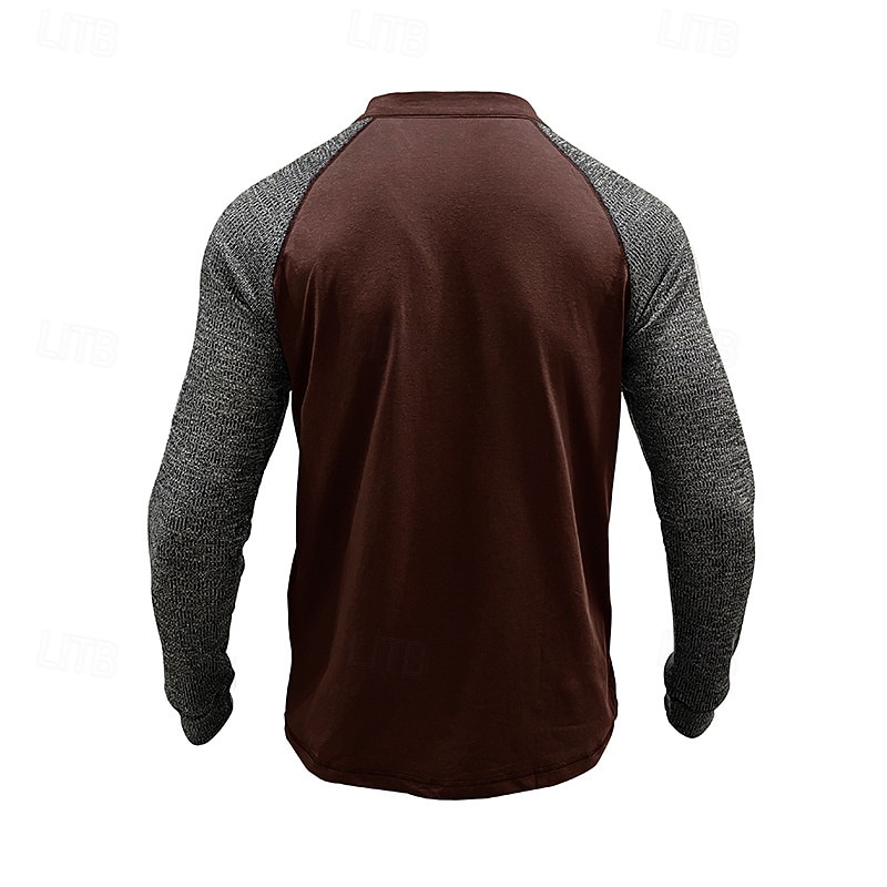 Herren T-Shirt mit Knöpfen T Shirt Henley Hemd T-Shirt Langarm Henley Frühling & Herbst Farbblock Mode Designer Basic Patchwork Urlaub Straße Ausgehen Königliches Blau Blau Armeegrün Top T-Shirt für 2025 - $32.99 –P18