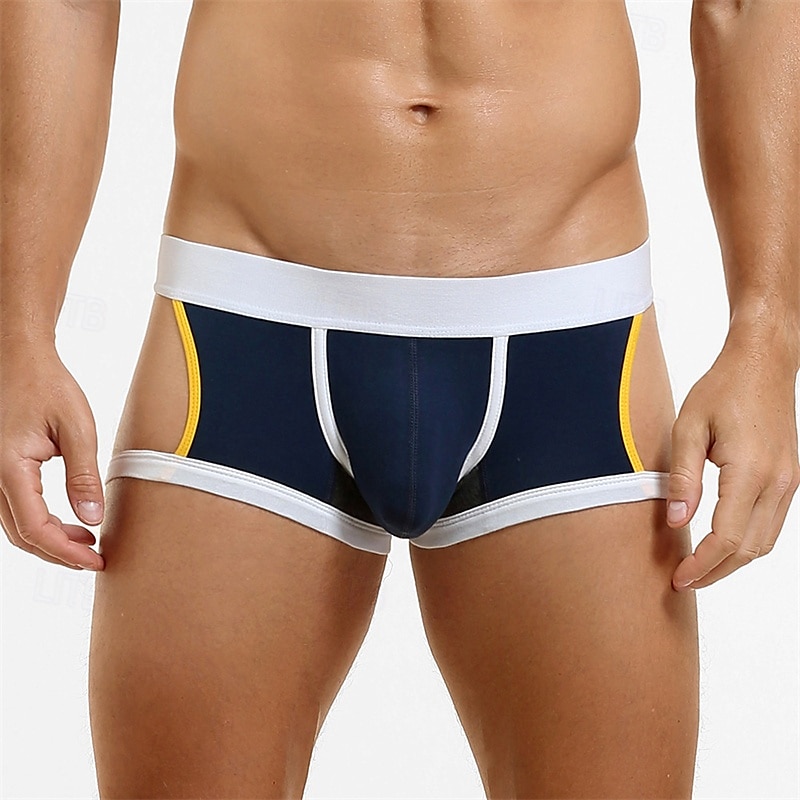 Per uomo 1 pc Mutandine sexy Boxer Lato scavato Poliestere Traspirante Morbido Comodo Color Block A vita medio-alta Nero Rosso del 2025 a $10.49 –P4