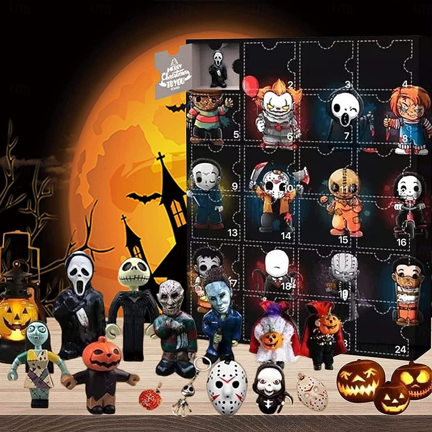 Halloween-Horrorfilm-Adventskalender 2025 enthält 24 Weihnachtsgeschenke, Weihnachts-Horrorfiguren-Countdown-Kalender mit Überraschungsspielzeug, Sammelfiguren-Geschenke für Kinder 2025 - $23.99 –P3