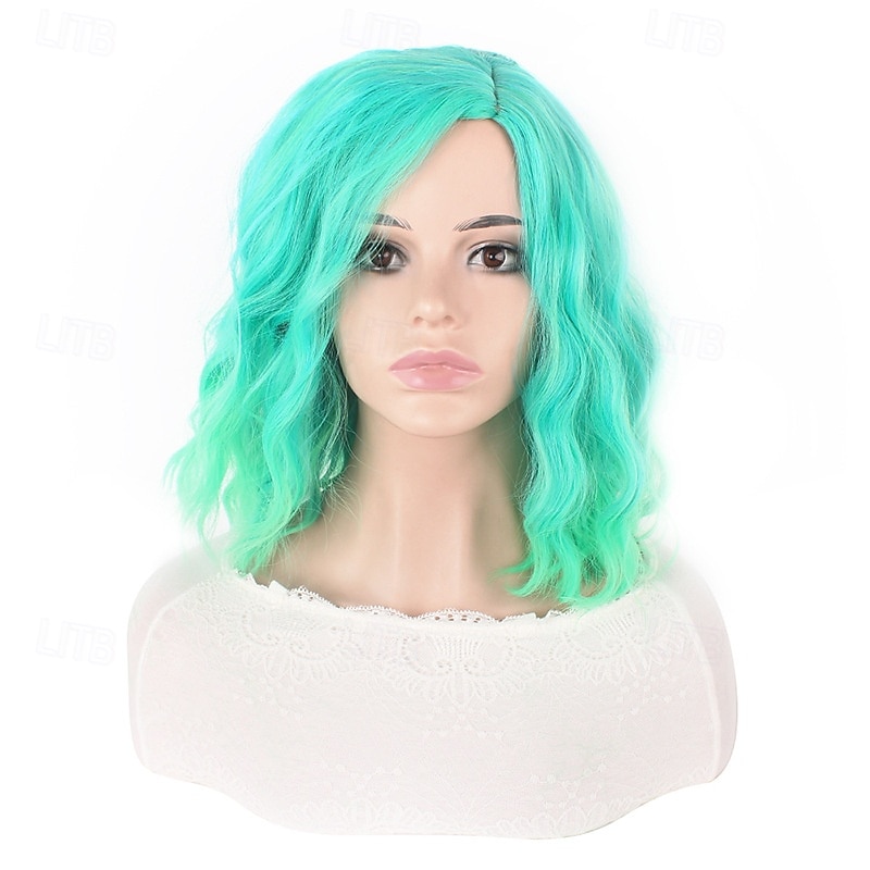 parrucche sintetiche corte da donna resistenti al calore capelli ricci parte centrale parrucca multicolore arcobaleno blu arancione sfumata del 2026 a $15.49 –P8