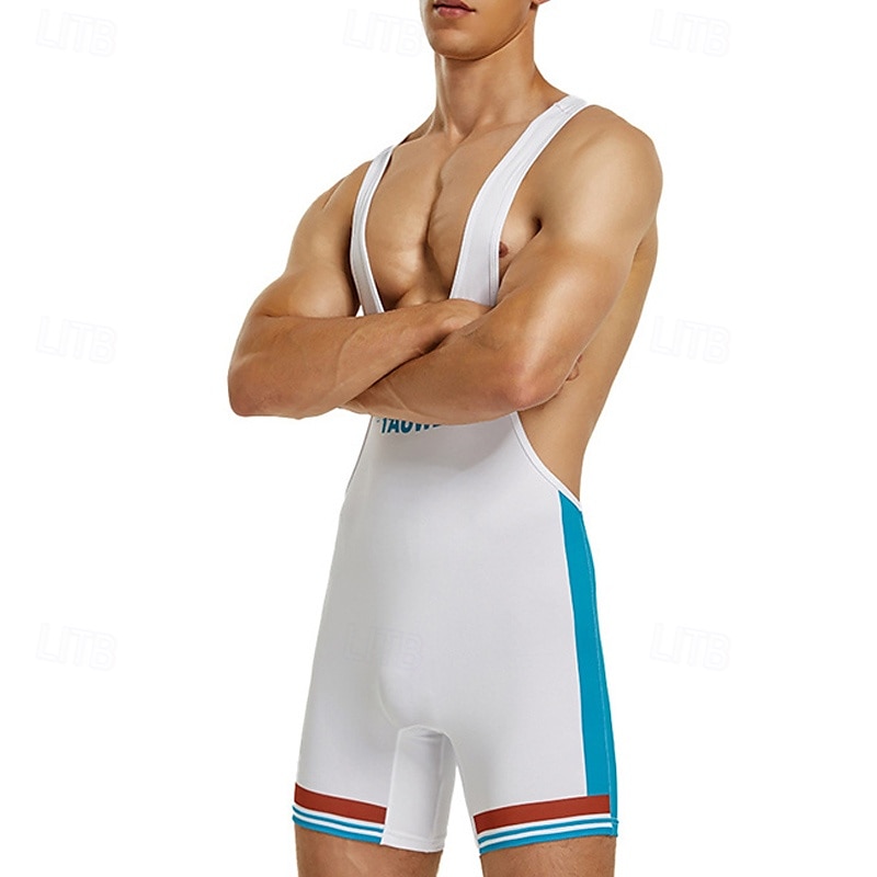 Herren Wrestling-Anzug Figurformender Overall Formwäsche Atmungsaktiv Schnelltrocknend Hohe Dehnung Sommer Frühling Polyester Draußen Gehen Joggen Weiß Blau 2025 - $17.99 –P5