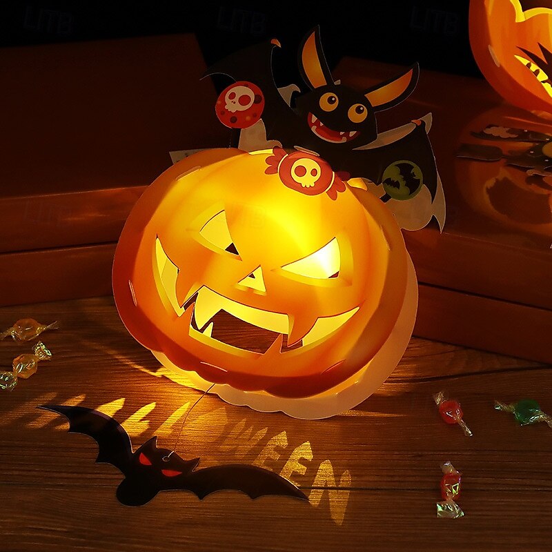 decorazioni lanterna zucca di Halloween - luce notturna fai da te, oggetti di scena fatti a mano, lanterna portatile per bambini per giochi in costume, allestimento per atmosfera festosa del 2025 a $9.99 –P8