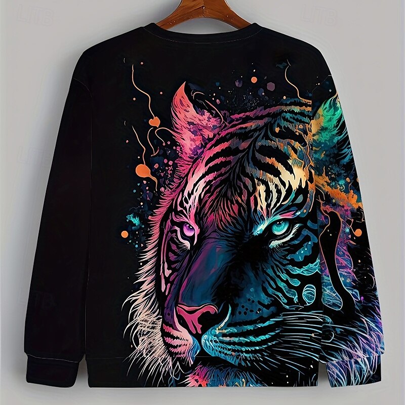 Boys 3D Graphic Tiger Sweatshirt Long Sleeve Spring Fall Fashion Basic Kids 4-12 Years Crew Neck Outdoor Casual Daily Regular Fit 2025 - $16.49 –P2