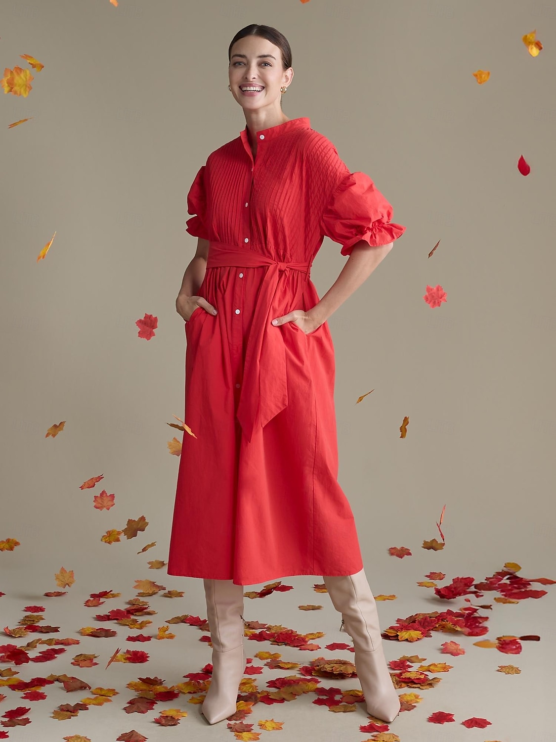 robe longue ceinturée en coton uni à col Henley de 2025 ? $78.99 –P5