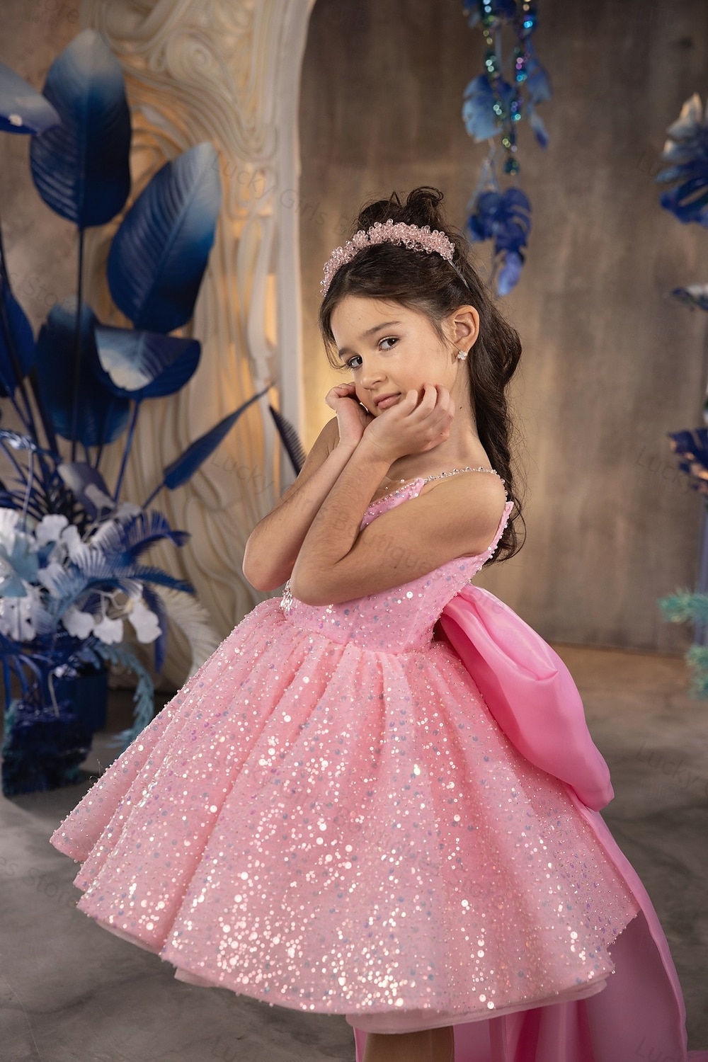 kinderkleidung Mädchen Party Kleid Feste Farbe 3/4 Ärmel Leistung Gitter Prinzessin Süß Gitter Mitte der Wade Etuikleid Tüll-Kleid Sommer Frühling Herbst 4-12 Jahre Rosa Himmelblau 2025 - $91.99 –P2
