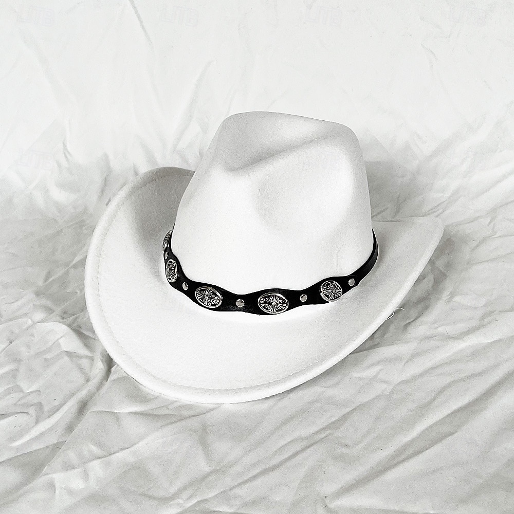 chapeau de cowboy western blanc pour femmes et hommes, chapeau de cowboy bouclé avec fedora en cuir, chapeau de cavalier toca toca de 2025 ? $18.49 –P1