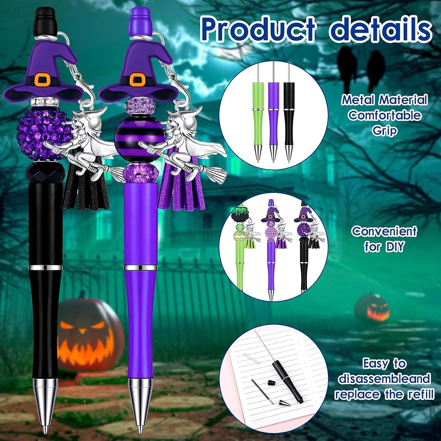 conjunto de caneta esferográfica com contas para presente de formatura de professor aluno, festa de halloween com fechos de lagosta de 2025 por $36.99 –P3