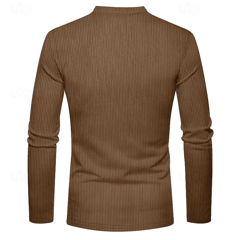 Herren T-Shirt mit Knöpfen T Shirt Cordhemd Henley Hemd Langarm Henley Frühling & Herbst Einfach Mode Designer Basic Urlaub Straße Ausgehen Schwarz Wein Braun Top T-Shirt für Herren 2025 - $23.99 –P13