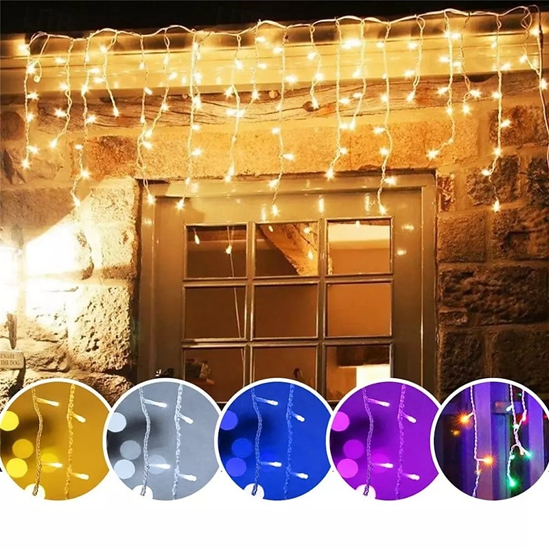 led נטיפי מחרוזת אורות חג המולד חג המולד תאורת וילון 3.5m 5m 216leds לחג המולד שנה חדשה חלון חג המולד מסיבת חג חג המולד קישוט צבעוני ac220v 230v 240v eu plug 2025 - $17.49 –P12