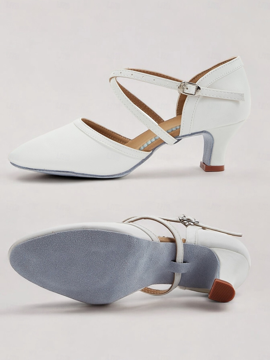 chaussures de danse en similicuir blanc avec bride croisée et boucle – talons de danse de salon et latine pour femmes de 2025 ? $34.99 –P1