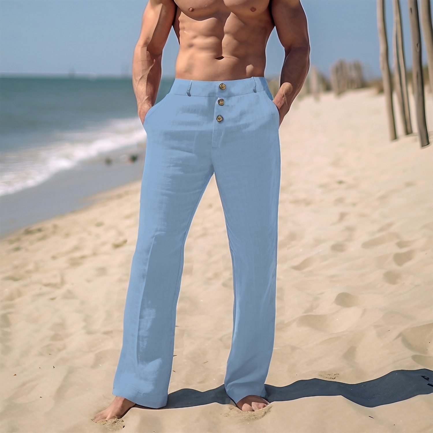 Męskie Lniane spodnie Spodnie Letnie spodnie Spodnie plażowe Przednia kieszeń Prosta noga Równina Komfort Oddychający Codzienny Święto Moda Podstawowy Czarny Biały 2026 - $29.99 –P12