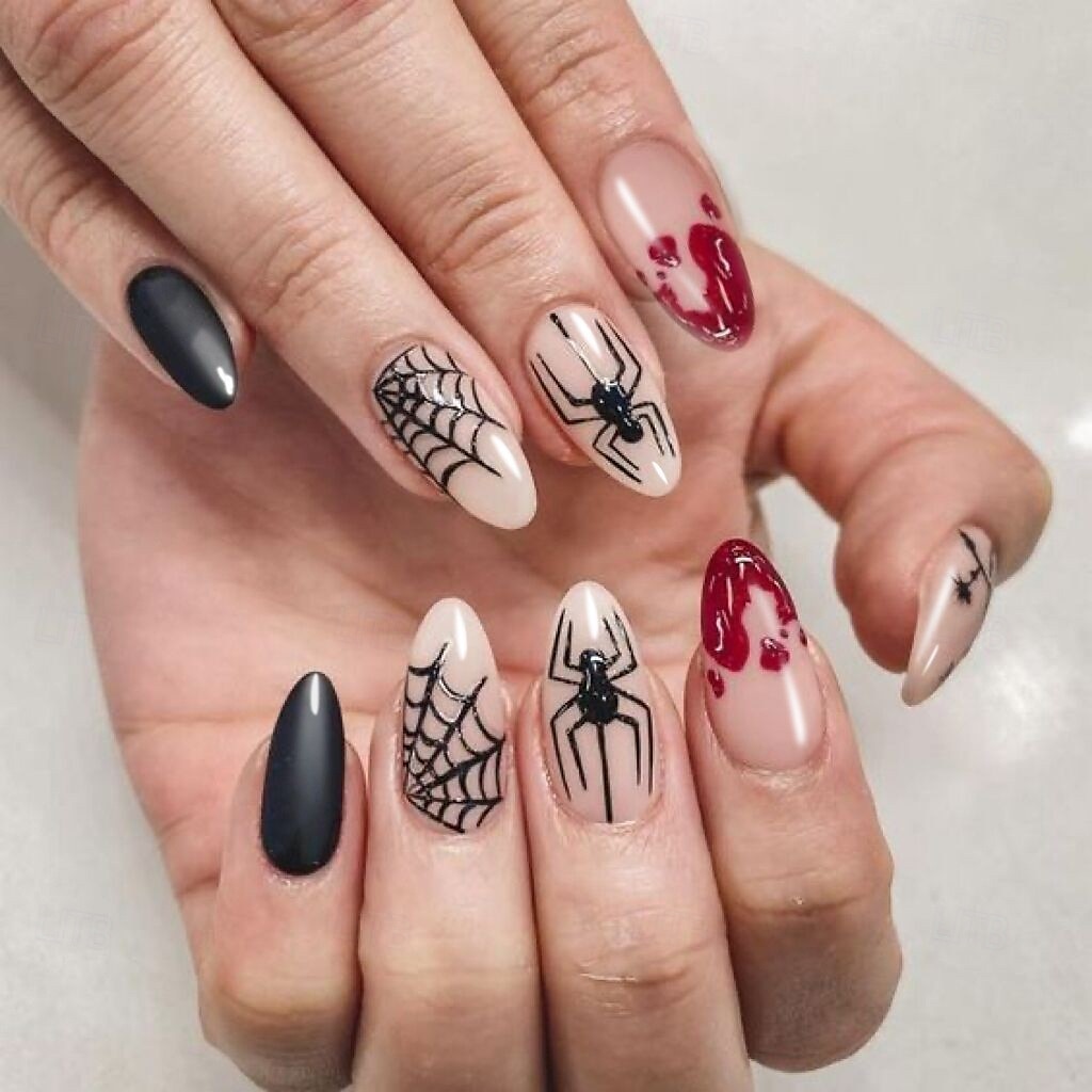 1conjunto Resina Clássico Melhor qualidade Criativo Moda dia das Bruxas Festa / Noite Festival Unhas postiças para Unha de Dedo de 2025 por $10.99 –P14