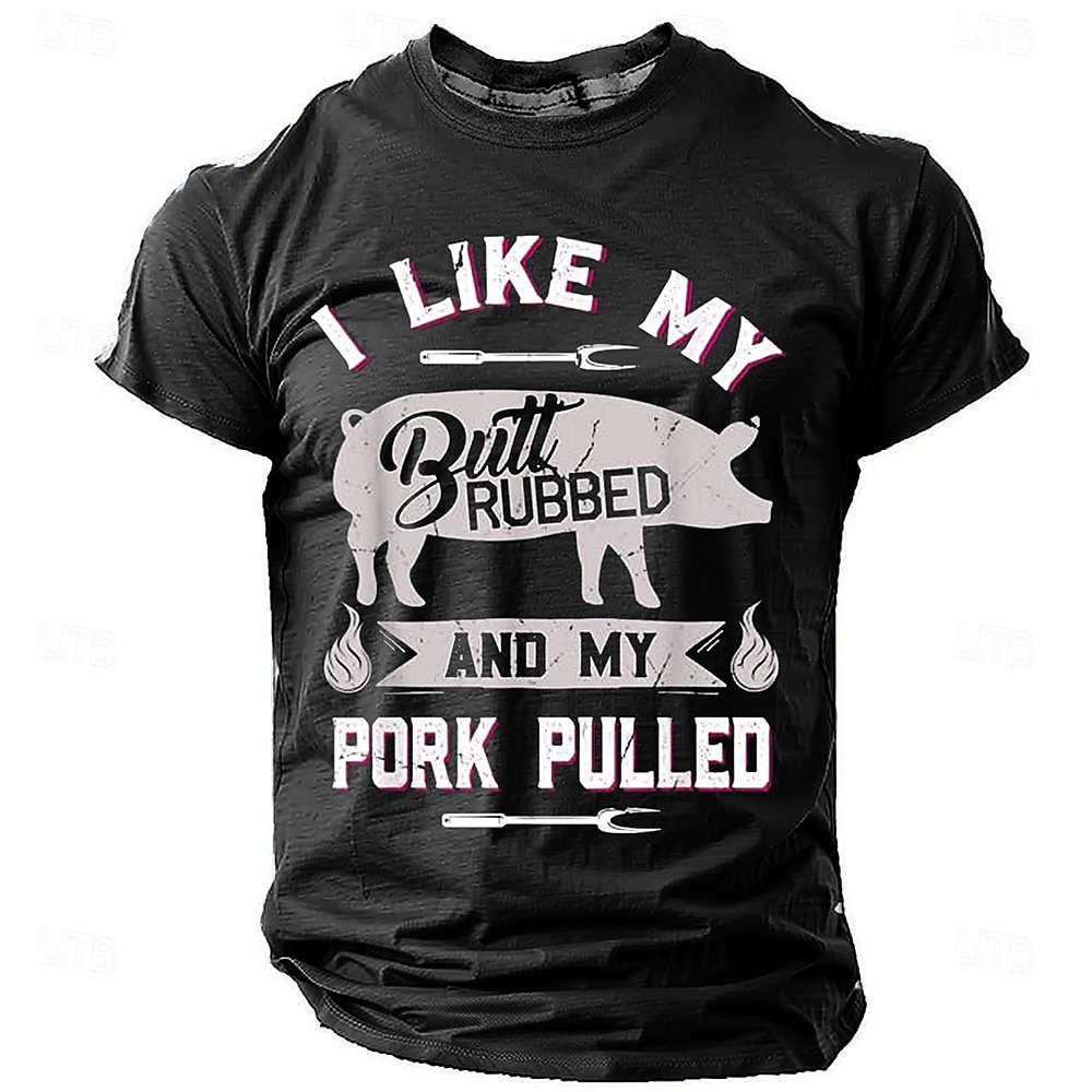 Koszulka z zabawnym nadrukiem dla mężczyzn 'Lubię jak mi pocierają tyłek i moją wieprzowinę' - humor z BBQ 2026 - $19.49 –P1