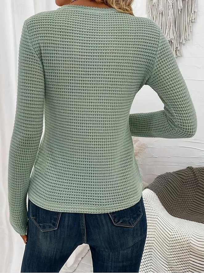 női póló hétköznapi hálós, hosszú ujjú, normál felsők nyakú, napi fekete zöld khaki világosszürke tavaszi ősz 2025 - $7.59 –P2