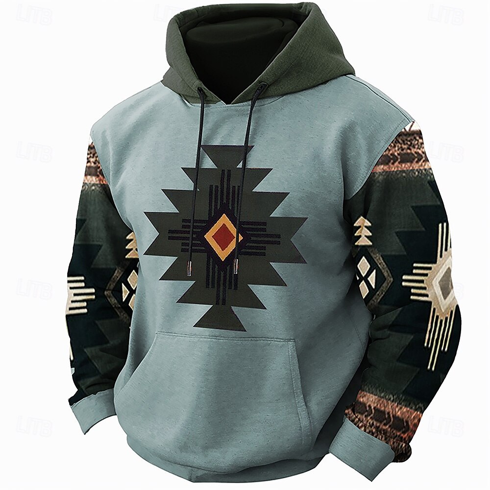 Herre Aztec Bandanatrykk Hattetrøje Hettegensere Genser Hattetrøje Langermet Hettegenser Med hette Bohem 3D-utskrift Feriereise Gateklær Blå Grønn Lomme 3D-utskrift Høst Vinter Designer 2025 - $29.99 –P5