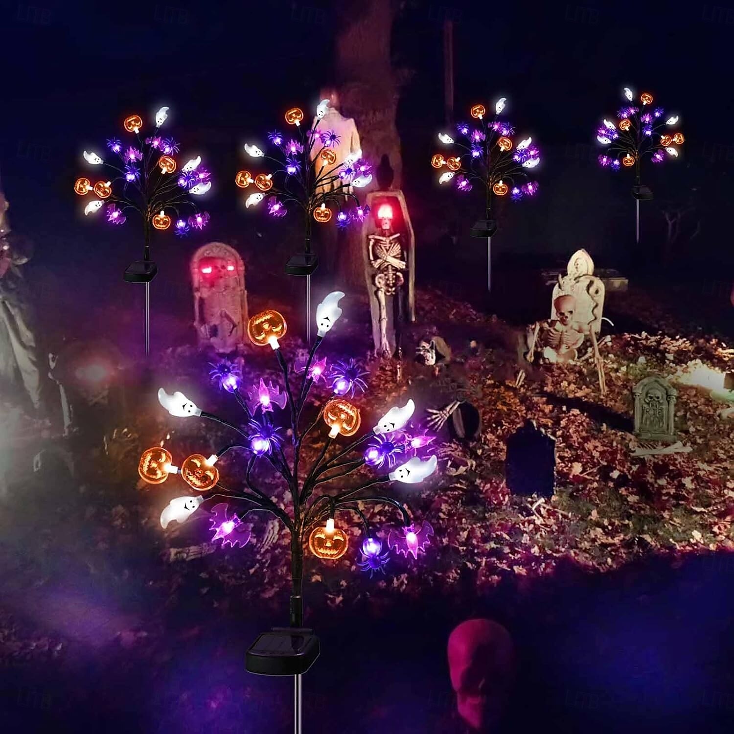 1/2db napelem 3d sütőtök denevér szellem pók halloween ösvény fények napelemes halloween dekorációk kültéri pázsit lámpák 20 led vízálló udvari terasz út sír halloween dekorációs lámpa 2025 - $30.99 –P4