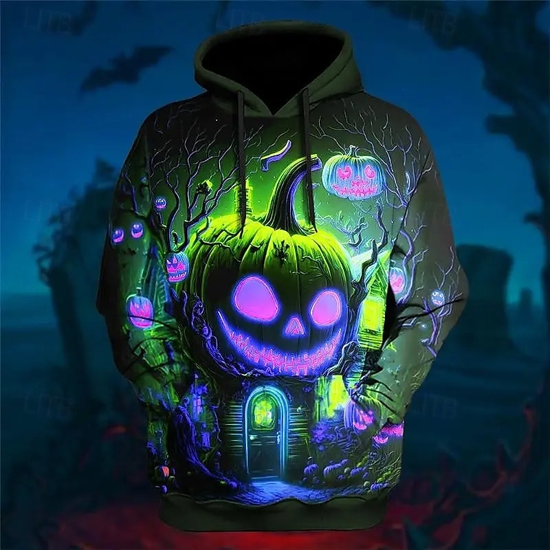 Halloween Pumpkin Hoodie Pullover Anime 3D Front Pocket Graphic For Couple's Men's Women's Adults' Halloween Carnival Masquerade 3D Print Party Casual Daily 2025 - $29.99 –P4