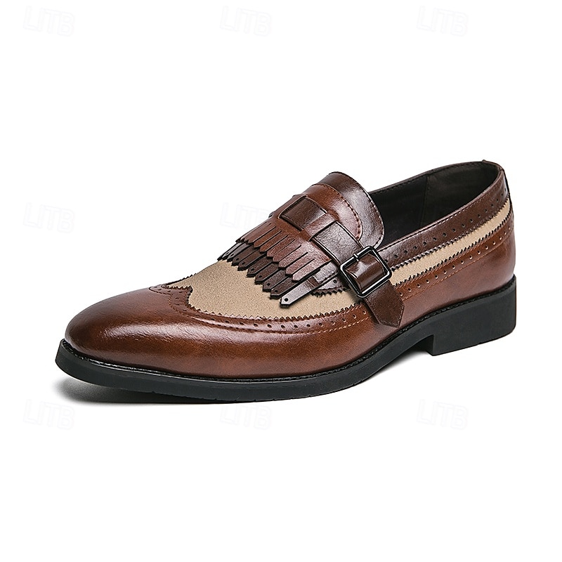 mocassini da uomo retrò in similpelle - classico design brogue con fibbia e dettaglio frangia, calzature versatili ed eleganti del 2025 a $54.99 –P1