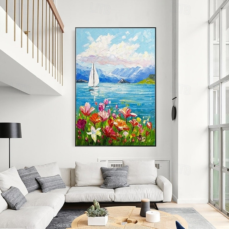 handgemachtes Ozean-Pattle-Messer-Blumen-Ölgemälde handgemachtes Strand-Dekor-Gemälde handgemaltes Urlaubs-Landschafts-Wellen-Berg-Gemälde Meereslandschaft buntes Ölgemälde Wohndekoration 2025 - $131.99 –P3
