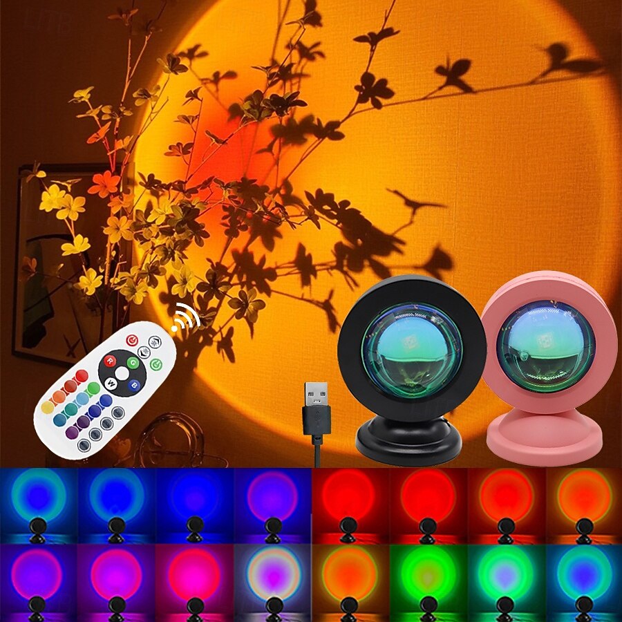 mini západ slunce led projektor světlo s dálkovým ovládáním 16 barev západ slunce led světlo oblouková lampa usb atmosféra osvětlení projekt pro dekoraci 2025 - $12.99 –P1