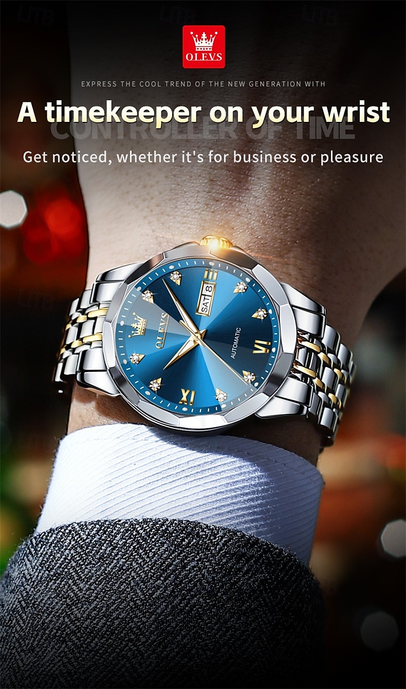 New Olevs Olevs Brand Fashion Trend Men'S Business Watch Decorative Luminous Calendar Week Display Automatic Mechanical Watch Leisure Waterproof Sports Watch 2025 - $74.99 –P10