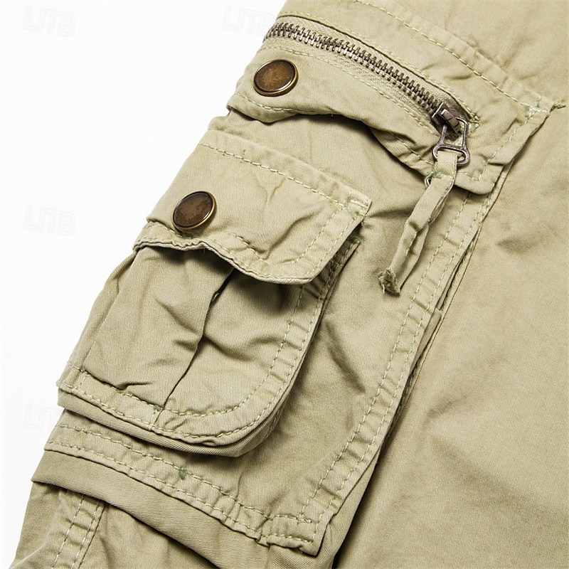 Men's Cargo Shorts Bermuda shorts Work Shorts Hiking Shorts Leg Drawstring Multi Pocket 6 Pocket Plain Knee Length Sports Outdoor Going out Streetwear Classic Black Red 2025 - $36.99 –P3