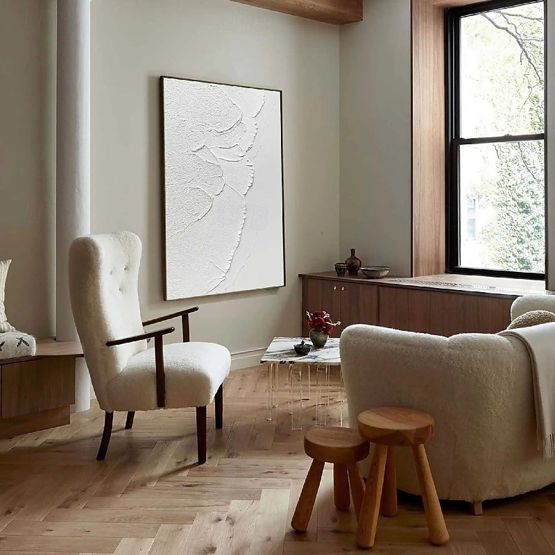 3d wit olieverfschilderij met de hand geschilderd olieverfschilderij met dikke textuur beige wit schilderij op canvas abstract getextureerd olieverfschilderij voor muurkunst schilderij voor woonkamer 2025 - $131.99 –P9