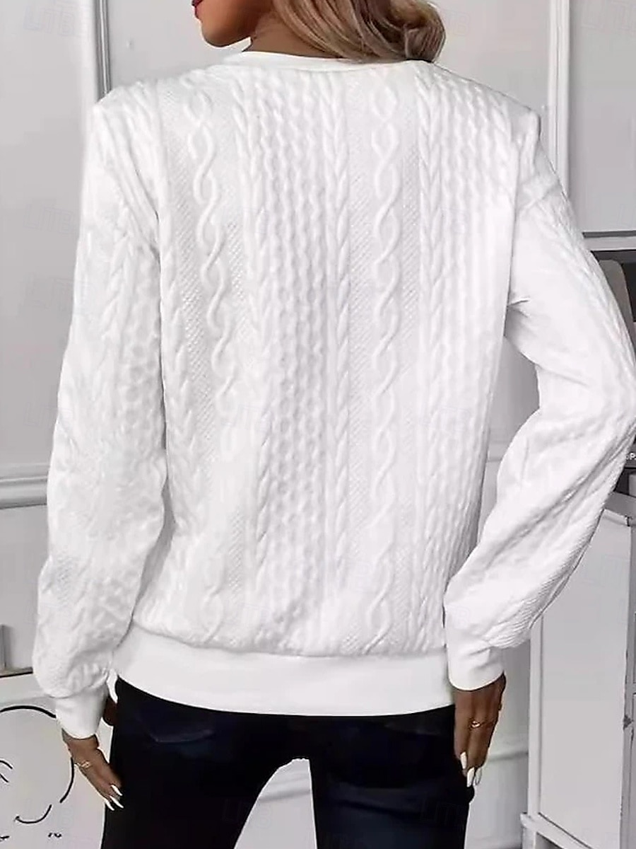 Suéter de mujer de moda, cómodo, informal, con cuello redondo, botones, manga larga, blanco, primavera y otoño 2025 - $36.99 –P2