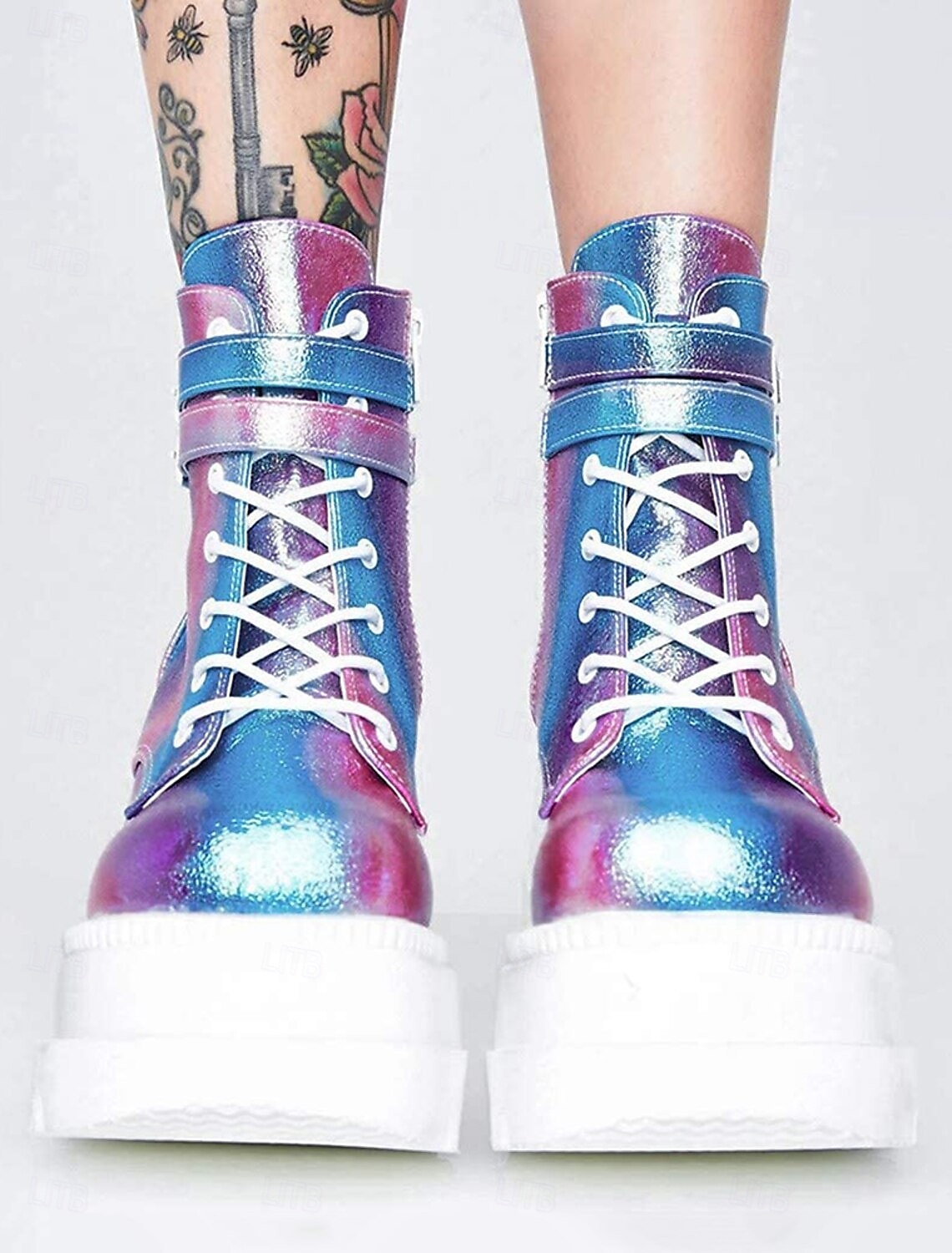 Holographic Platform Wedge Ankle Boots for Women - Trendy and Bold Footwear for Festivals and Parties 2025 - $59.99 –P4