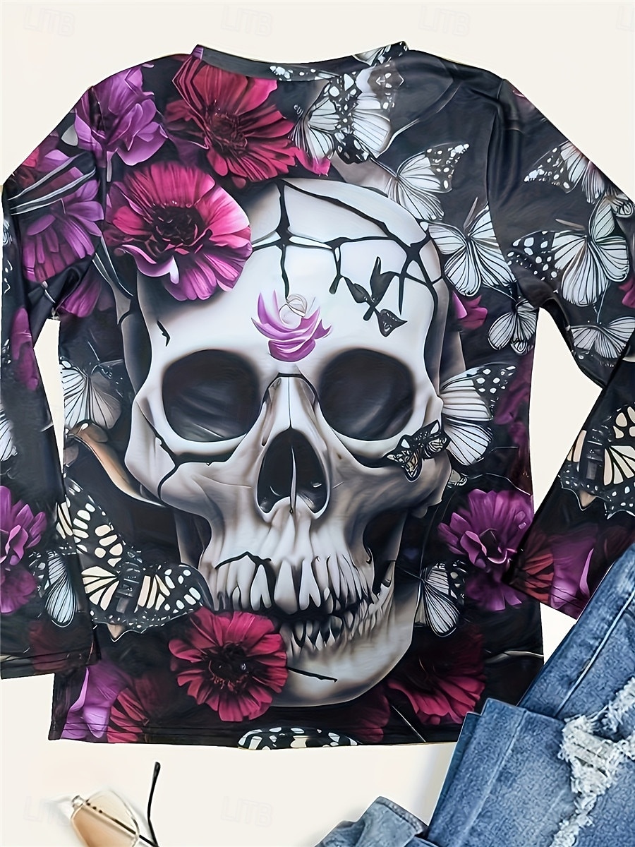 Γυναικείο T-Shirt Σκελετούς Μακρυμάνικο Crew Neck Μακρυμάνικη Τουνίκ Τύπωμα Μωβ Άνοιξη Φθινόπωρο Προ Ανάσταση 2026 - $24.99 –P3