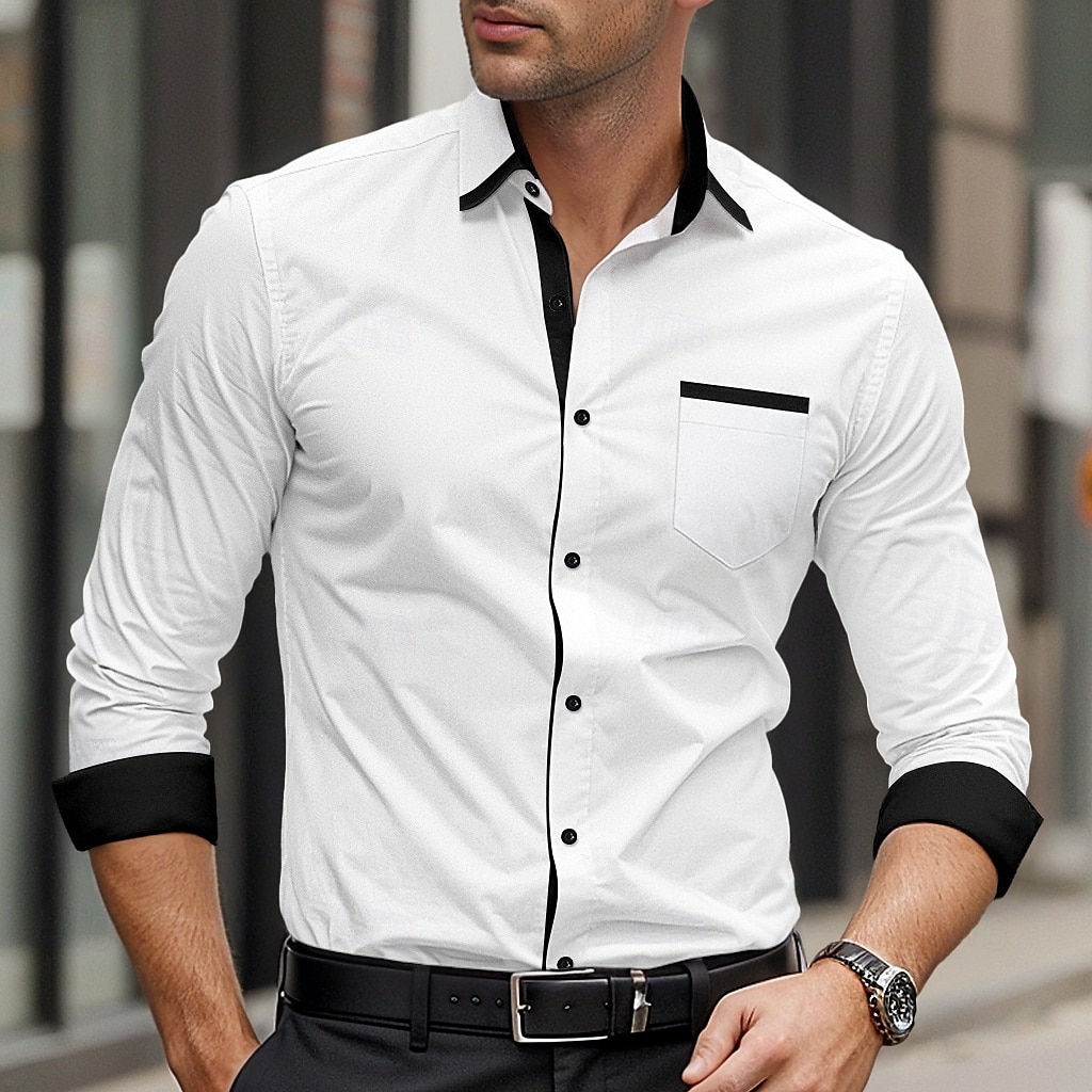 Herren Hemd Oberhemd Bügelfreies Hemd Knopfhemd Farbblock Hochzeit Täglich Hellblau Schwarz Weiß Hellgrün Langarm Umlegekragen Frühling & Herbst Bekleidung Patchwork 2025 - $25.99 –P4