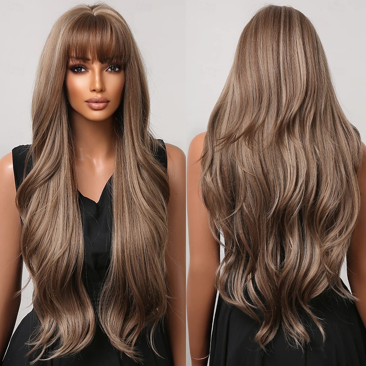parrucche per donne nere parrucche lunghe e ondulate con frangia parrucca sintetica parrucche di ricambio per capelli del 2025 a $19.99 –P1