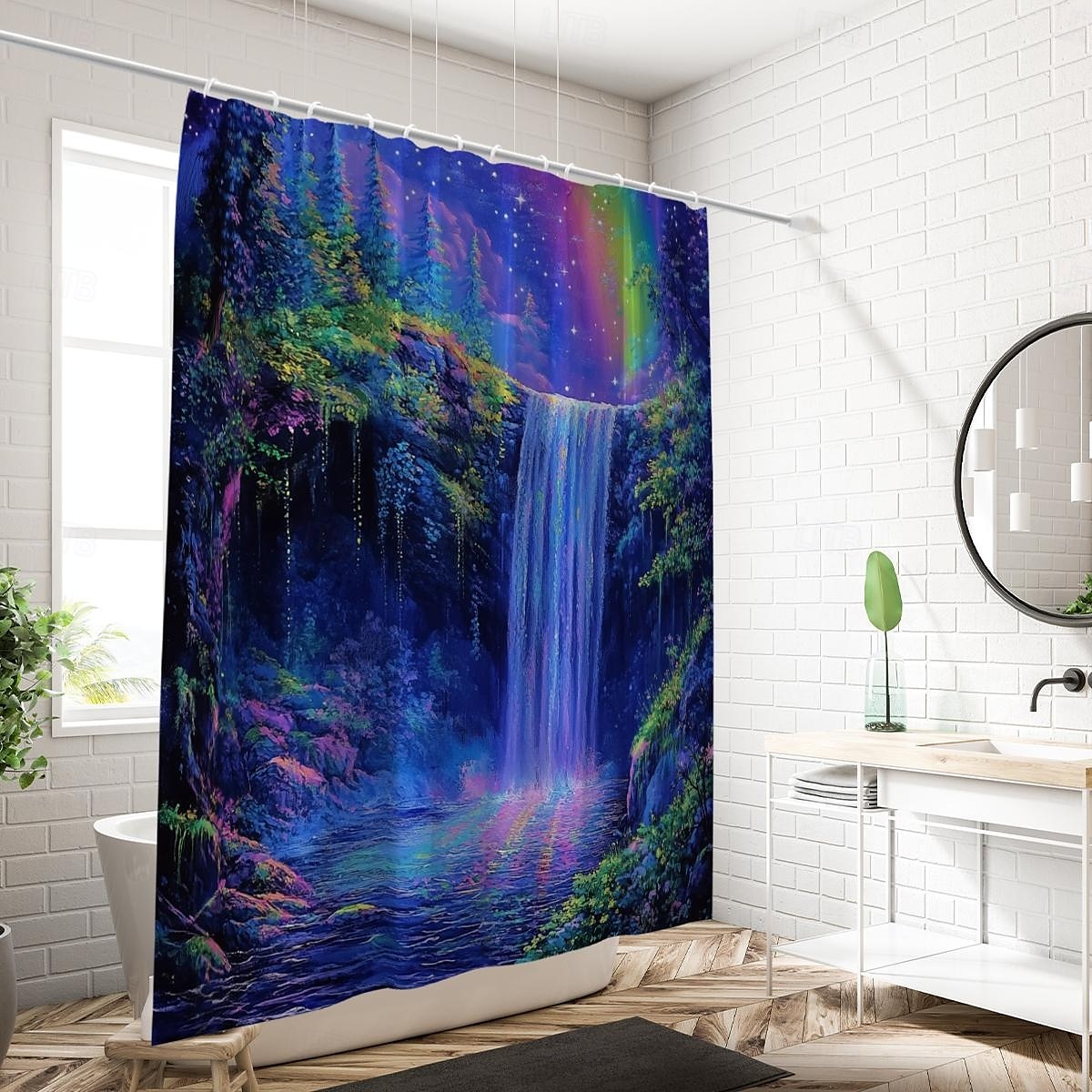 Shower Curtain with Hooks 180cm*180cm(70"*70") Polyester Washable Waterproof Forest Waterfall Pattern Bathroom Bathtub Decor 2025 - $19.99 –P3