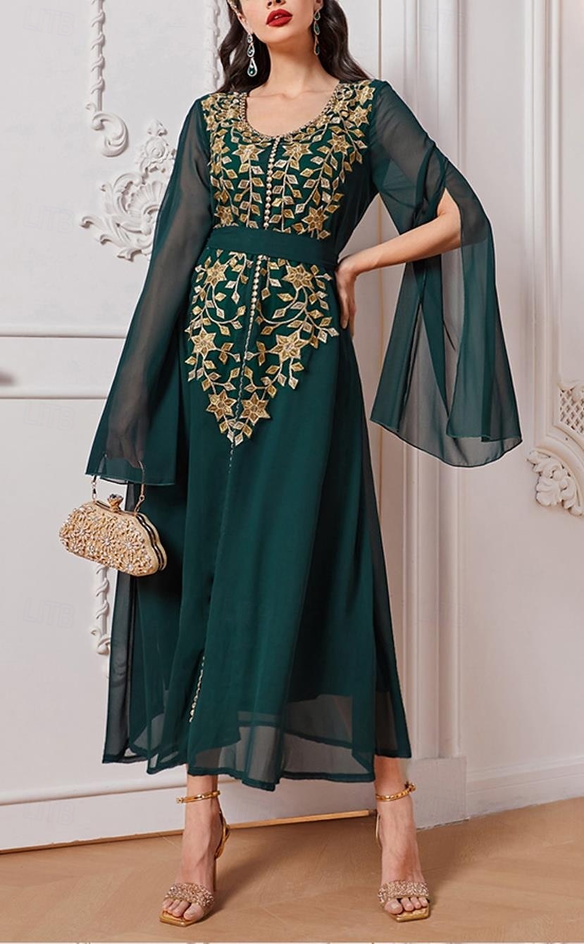 Damen Patchwork Vintage-Kleid kleid lang Glatt Rundhalsausschnitt Langarm Frühling Herbst Grün 2025 - $42.99 –P1