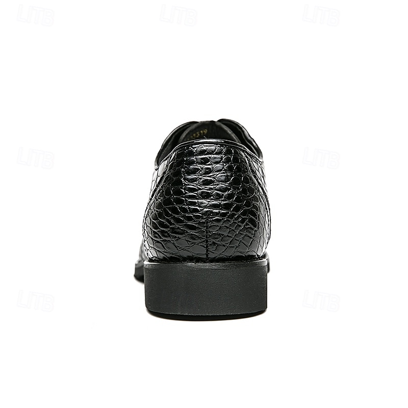 Sapatos sociais masculinos oxford de couro sintético com relevo de crocodilo preto - calçados formais elegantes com cadarço para negócios e ocasiões especiais de 2025 por $54.99 –P2
