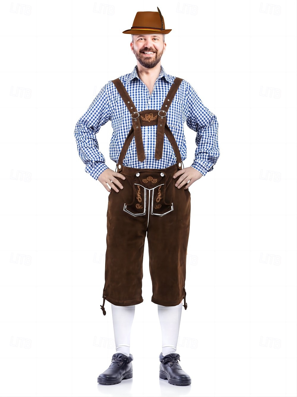 Oktoberfest Lederhosen Koszula alpejski kapelusz Bawaria bawarski Niemiecki Monachium Łąki Męskie Tkanina w stylu tradycyjnym Bluzka Szorty Kapelusz 2026 - $77.99 –P7